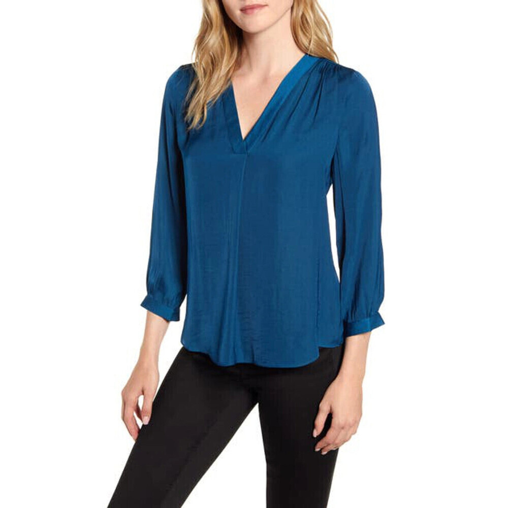 Vince Camuto Rumple Fabric Blouse In Deacon Blue Size XXS
